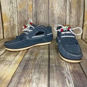 Dolfie Hippie Boho Southwest Fringe Blue Suede Leather Shoes Sz 41 US 9.5-10